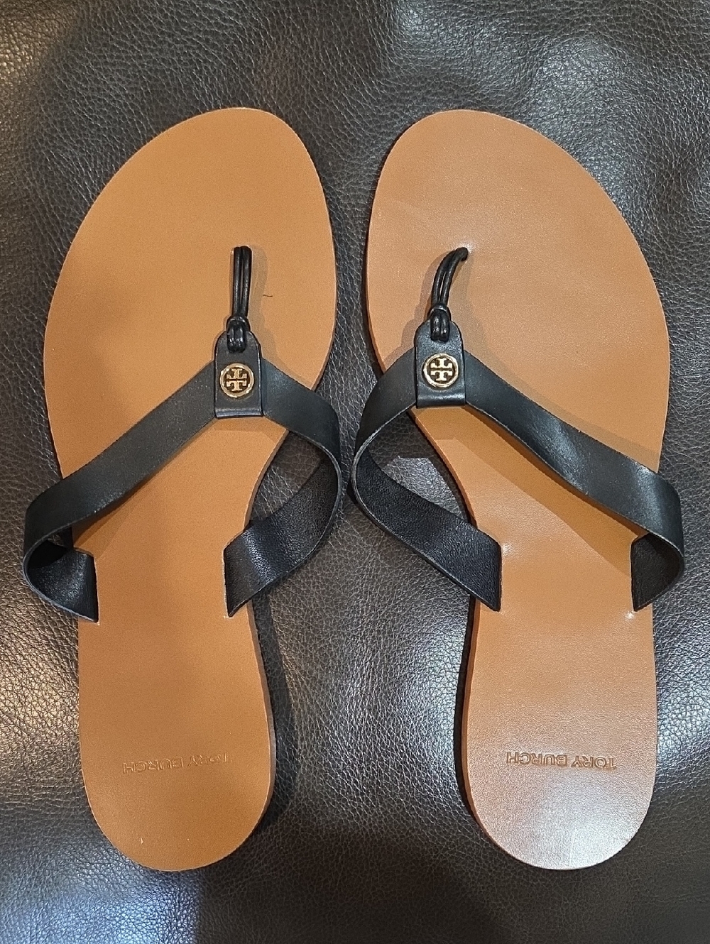 Tory Burch Manon  Black Leather Thong Sandals 8.5